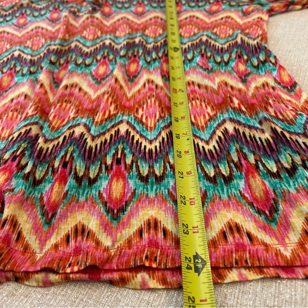 Jones New York Sport Women Top Ikat Chevron Print Split V-Neck W/Tie 3/4 Sleeve - Picture 9 of 9